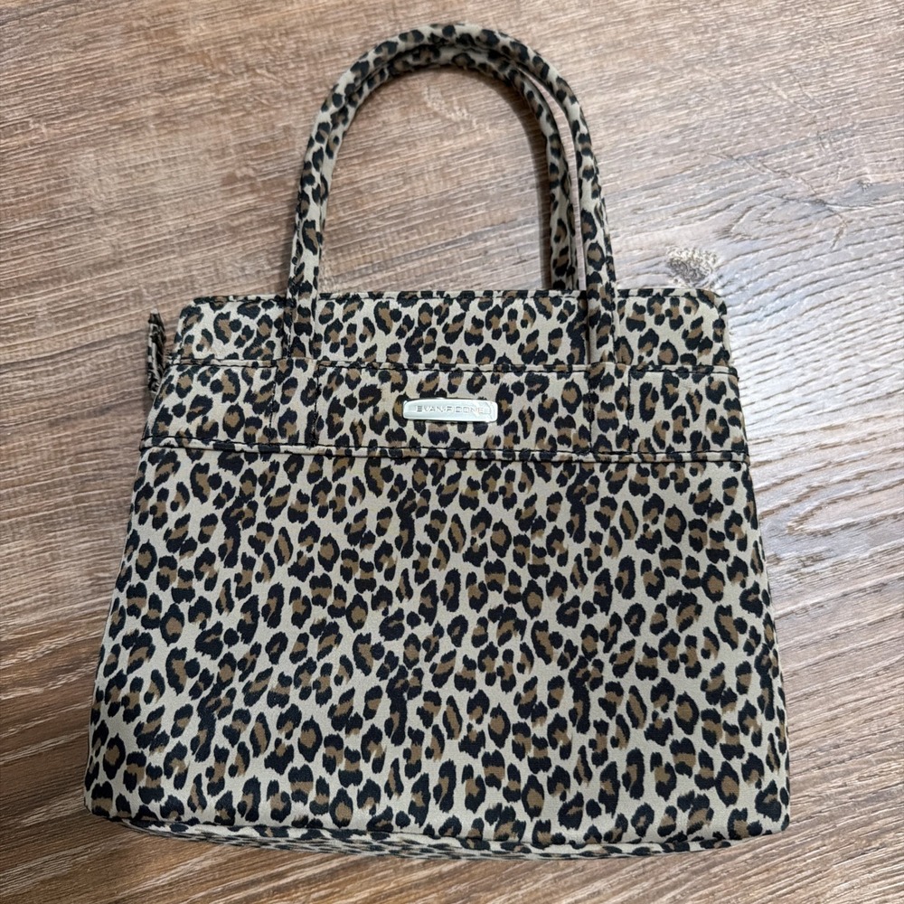 Evan Picone Leopard Print Purse 3 Compartment Handbag Brown Faux Fur No Strap